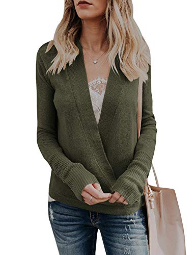 Product Cover softome Womens Knitted Deep V-Neck Long Sleeve Wrap Front Loose Sweater Pullover Jumper Tops