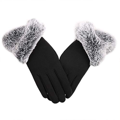 Product Cover New Womens Plus Plush Fluffy Touch Screen Phone Lined Thick Windproof Gloves (Blcak)