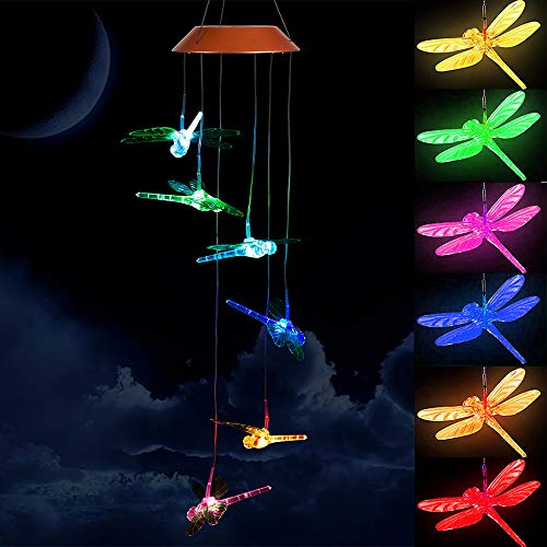Product Cover Solar Dragonfly Wind Chimes, Outdoor Waterproof Mobile Romantic LED Color-Changing Multi Solar Sensor Powered Wind Chimes Lights for Home, Yard, Night Garden, Party, Valentines Gift, Festival Decor