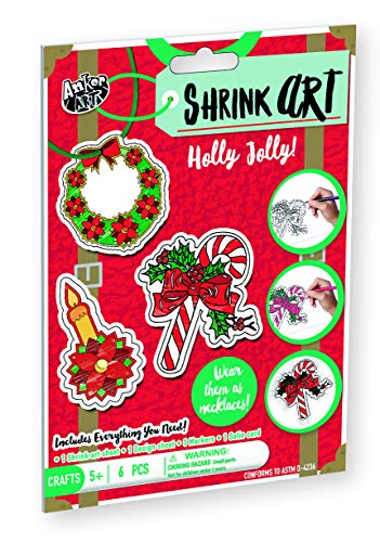Product Cover Shrink Art for Christmas DIY Easy Craft Activity Kit for Kids Best Stocking Stuffer or Gift Idea for Holidays! Make Xmas Ornaments, Keychains or Necklace (Holly Jolly)