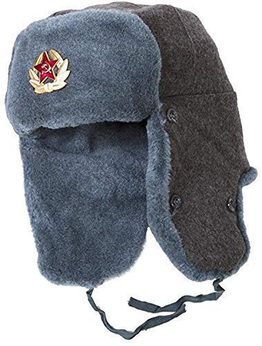Product Cover Russian Army Ushanka Authentic Winter Hat Soviet USSR Army Soldier Red Star WW2 (60 (L))
