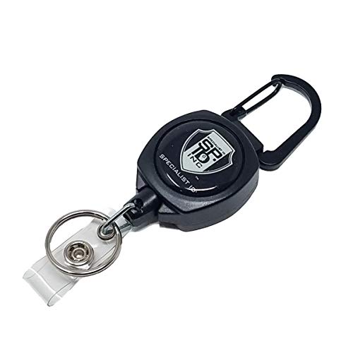 Product Cover 5 Pack - Heavy Duty Retractable Badge Reels with ID Holder Strap & Keychain - Strong Carabiner Belt Loop Clip - Retracting Lanyard with Kevlar Cord for Keys and Access Cards by Specialist ID (Black)