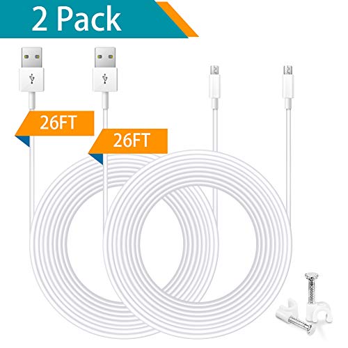 Product Cover 26ft Power Extension Cable Compatible with WyzeCam, Wyze Cam Pan,Yi Camera, NestCam Indoor, Netvue,Furbo Dog, Blink, Amazon Cloud Cam, Oculus Go, Micro USB Charging Cord for Security Cam (2 Pack)