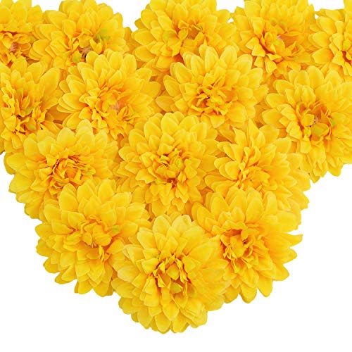 Product Cover Silk Marigold Flower Heads Bulk, Artificial Marigold Flowers Artificial Yellow Flowers Heads Bulk for Party DIY Festival Home Decor Hat Ornament 15pcs (Yellow)