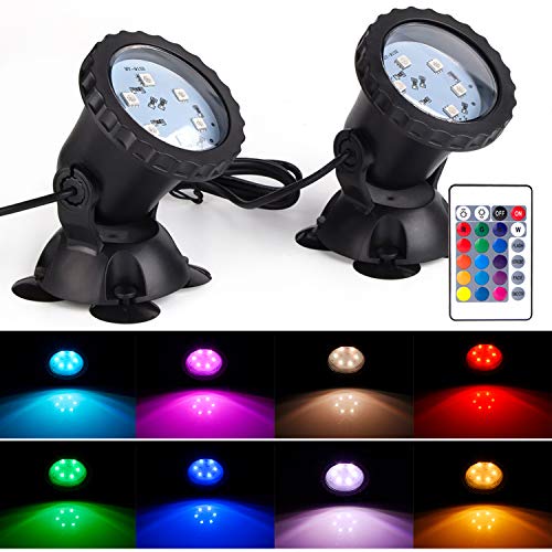 Product Cover S SMIFUL Pond Light IP68 Submersible Spotlight Remote RGB Color Changing Waterproof Lawn Spot Light for Aquarium Garden Pond Pool Tank Fountain Waterfall (Set of 2)