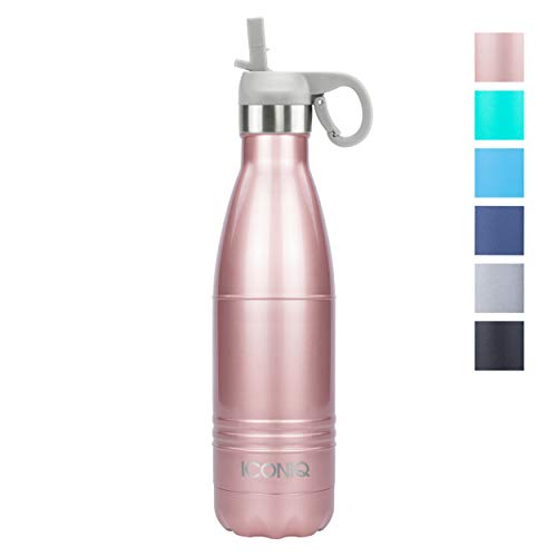 Product Cover ICONIQ Stainless Steel Vacuum Insulated Water Bottle with Pop Up Straw Cap, 17 Ounce (Rose Gold)