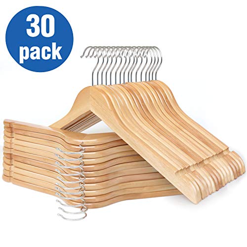 Product Cover HKLIVE Solid Wooden Hangers Adult Size Non-Pants Bar Coat Hangers Natural Color 30 Pack