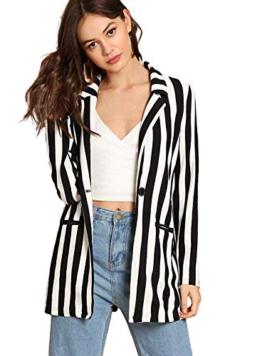 Product Cover Floerns Women's Long Sleeve Open Front Striped Blazer Black and White S