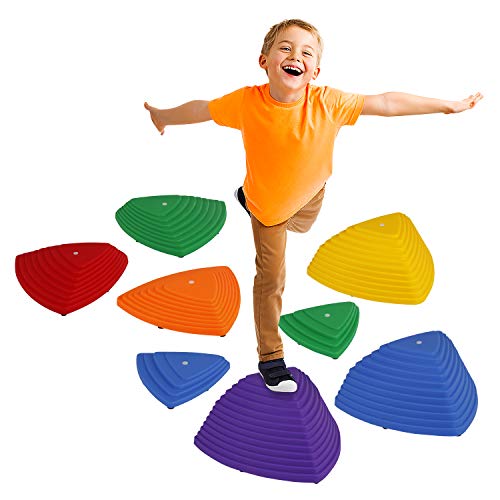 Product Cover Little Dynamo | Balance Stepping Stones for Kids | Set of 8 Hilltop and Riverstones (Sizes: XL L M S) | Montessori | Gross Motor Skills Toys for Toddlers | Gymnastics Balance Beam Rocks for Kids