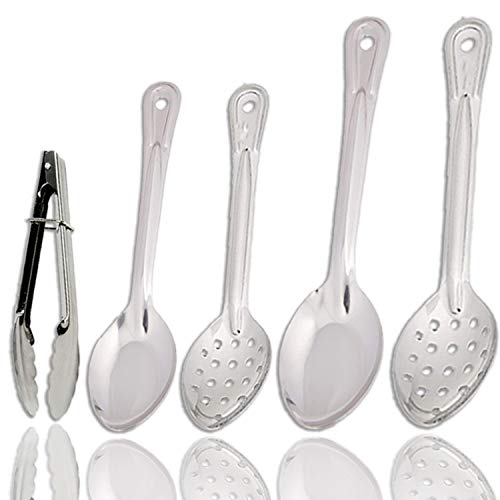Product Cover Serving Basting Spoons and Tongs Heavy Gauge Stainless Steel, Set of 5 - 15