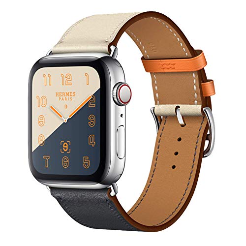Product Cover Leather Band Compatible with iWatch 44mm 42mm Genuine Leather Strap Watch Bands Replacement for iWatch Series 5 Series 4 Series 3 Series 2 Series 1 42 mm / 44 mm Bracelet Loop Indigo Craie Orange