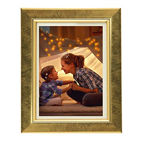 Product Cover Gold Picture Frames 5x7 - Picture Frame Gold w/ mat for Wall and Tabletop Collage Display Multi Pictures Gallery with Steel Brushed Texture Great for Home and office
