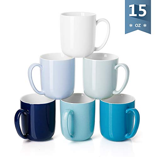 Product Cover Sweese 604.003 Porcelain Mugs for Coffee, Tea, Cocoa, 15 Ounce, Set of 6, Cool Assorted