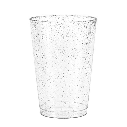 Product Cover 50 Silver Glitter Clear Hard Plastic Cups | 12 oz. Fancy Disposable Wedding Tumblers for Party & Wedding (50-Pack) by Bloomingoods