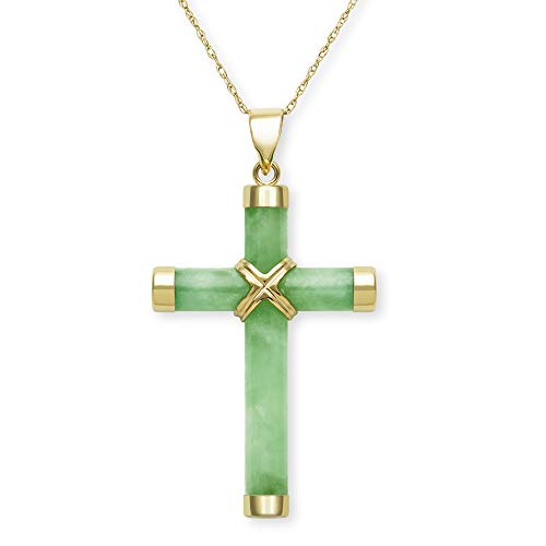 Product Cover 14k Yellow Gold Natural Jade Cross Necklace Charm, 18