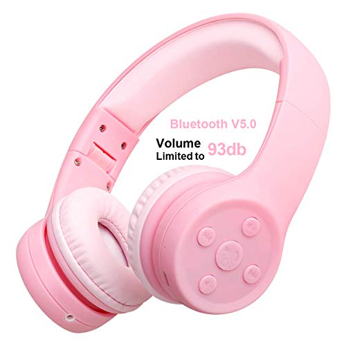 Product Cover Yusonic Kids Bluetooth Headphones Wireless Volume Limited Foldable Headset with Mic Stereo Cordless Ear Muffs for Cell Phones TV Computer Toddler Tablet Game School Boys Girls Baby(Pink 2