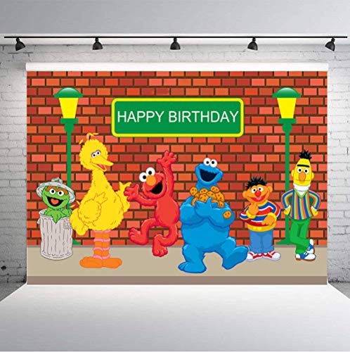 Product Cover TJ Sesame Street Brick Wall Photography Backdrops Boy Girl Birthday Party Theme Photo Booth Background Baby Shower Banner Decoration Supplies Vinyl 7x5FT