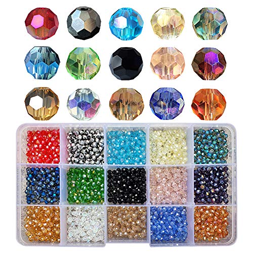 Product Cover Chengmu 4mm Round Glass Beads for Jewelry Making 1500pcs AB Colour Faceted Shape Colourful Crystal Spacer Beads Assortments Supplies for Bracelets Necklaces with Elastic Cord Storage Box