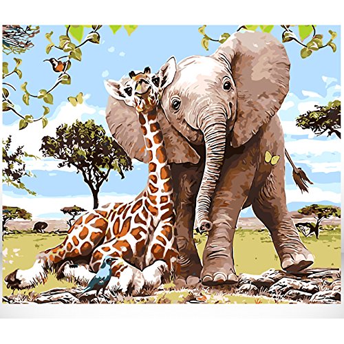 Product Cover Adult Paint by Numbers Kit for Adults Kids Acylic Painting by Numbers On Canvas Birthday Gift Holiday Present by TOCARE,16x20inch Elephant Giraffe Zoo