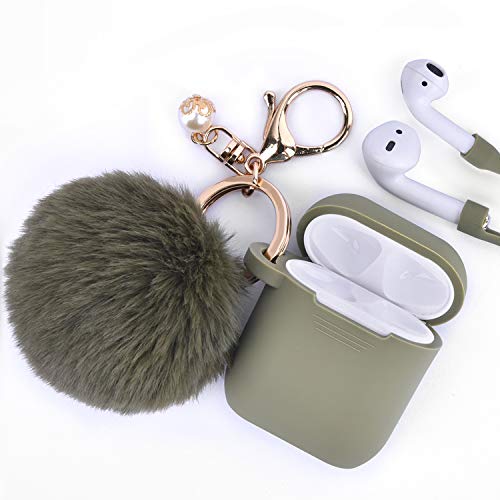 Product Cover Airpods Case - Filoto Airpods Silicone Glittery Cute Case Cover with Keychain/Strap for Apple Airpod (Olive Green)