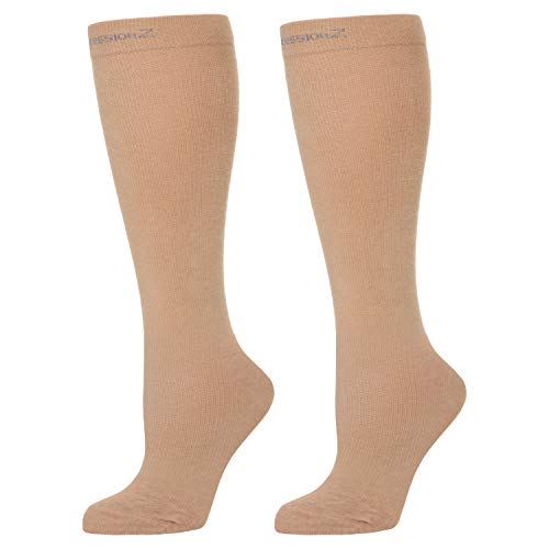 Product Cover CompressionZ Compression Socks For Men & Women - 30 40 mmHG Graduated Medical Compression - Travel, Edema, Diabetics - Swelling in Feet & Legs - L, Nude