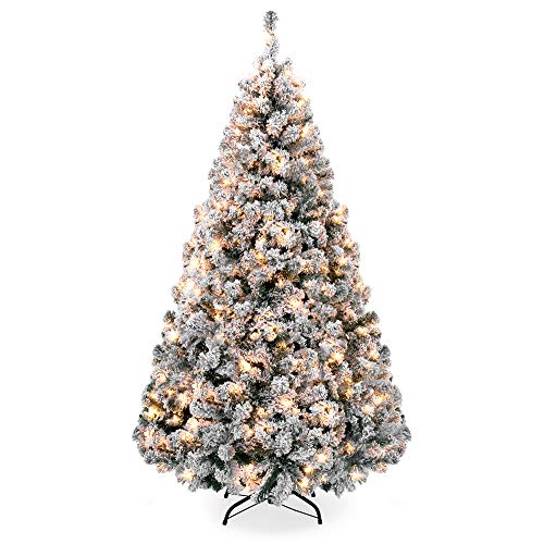 Product Cover Best Choice Products 9ft Pre-Lit Snow Flocked Hinged Artificial Christmas Pine Tree Holiday Decor w/ 900 Warm White Lights