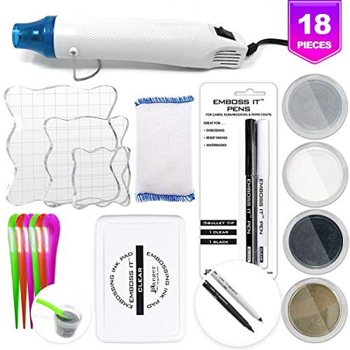 Product Cover Embossing Kit with Heat Tool Bundle, Embossing Powder, Emboss-it Pens, Embossing Ink Pad, Embossing Magic Pad, 3X Acrylic Stamp Blocks, Craft Scoops