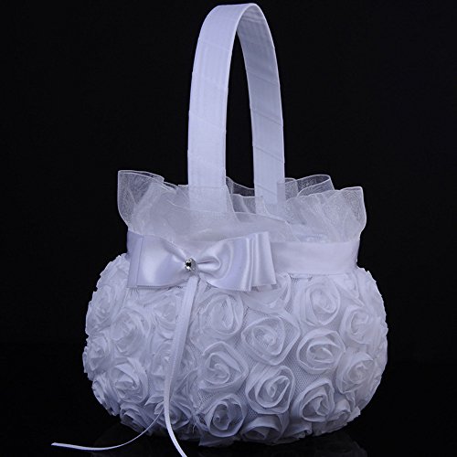 Product Cover Wedding Satin Flower Basket,Wensltd Romantic Bowknot Silk Cloth Wedding Ceremony Party Rose Flower Girl Basket