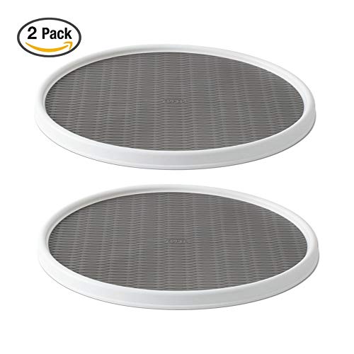 Product Cover Copco 5220591 Non-Skid Pantry Cabinet Lazy Susan Turntable, 12-Inch, White/Gray, Set of 2