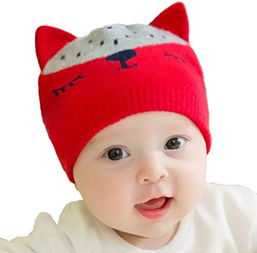Product Cover Ziory 1Pcs Red Winter Knitted Cartoon Lovely Cat Hat with Cute Ear Caps for Baby Boys and Baby Girls (6-12 months)
