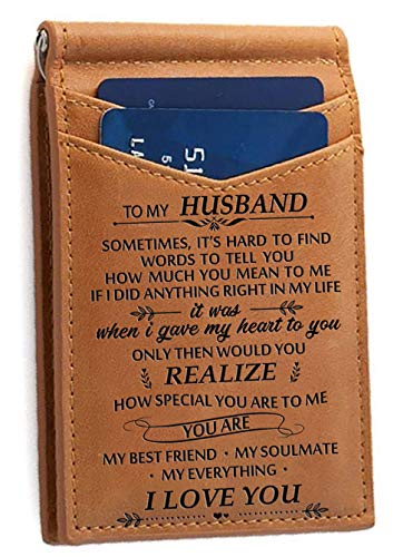 Product Cover Wife to Husband Gift Slim Wallet Card Holder Best Valentine Father Gifts for Him Brown