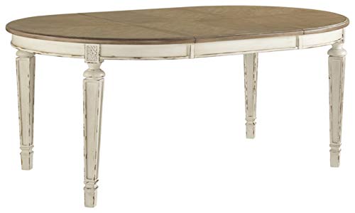 Product Cover Signature Design By Ashley - Realyn Oval Dining Room Extention Table - Casual Style - Chipped White