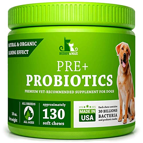 Product Cover Buddy&Max Probiotics for Dogs - Chewable Dog Digestive Enzymes - Dog Diarrhea, Stomach, Vomit, Gas, Allergy Relief, Weight Support - Contains Prebiotics - Dog Probiotics Supplement - 130 Chews
