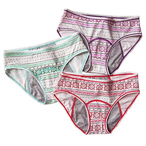 Product Cover 3 Pack Teens Cotton Menstrual Protective Underwear Girls Leak Proof Period Panties Women Postpartum Briefs (P+R+G, Small(100-120lbs))