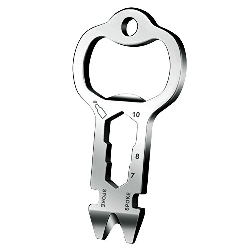 Product Cover Keychain Multi-Tool EDC Mini-Tool 10-in-1 Key Tool (Bottle Opener Nail Puller Bicycle Tool Box Opener Screw Driver Cord Cutter 7/8/10mm Wrench) Stainless Steel (key chain size, silver)