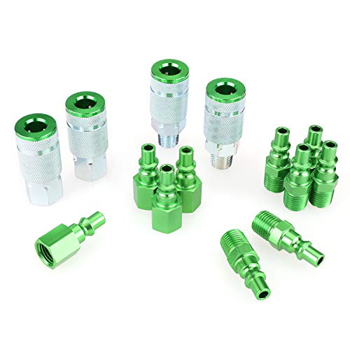 Product Cover WYNNsky Color Air Fittings, 4 Pieces Air Coupler with 10 Pieces Air Plugs, 1/4 inch NPT, A Style-Green, 14 Pieces Air Compressor Accessories Fittings Kit