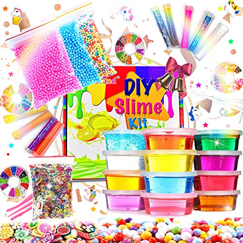 Product Cover KiddosLand Crystal Slime Kit Slime Supplies for Girls Boys Clear Slime for Kids with Glitter Jar Foam Bead and Unicorn Toys for Slime Making kit Aged 6+