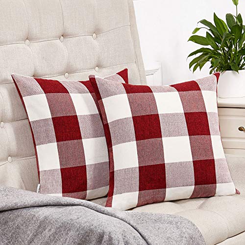 Product Cover Anickal Set of 2 Valentines Day Red and White Buffalo Check Plaid Throw Pillow Covers Farmhouse Decorative Square Pillow Covers 20x20 Inches for Farmhouse Home Decor