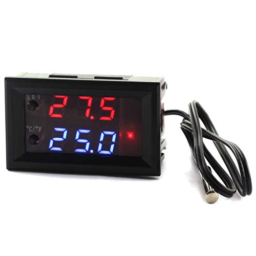 Product Cover DZS Elec Temperature Controller -50 to 110 Celsius (-58 to 230 F) DC 12V Programmable Heating/Cooling Thermostat Control Switch Module NTC Waterproof Sensor Probe Dual Color LED Display Monitor