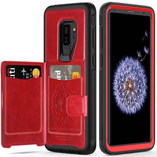 Product Cover Galaxy S9+ Plus Case with Kickstand,SXTech (Leather Cover Series) Slim Yet Protective with Card Holders.Built-in Magnetic Backing Wallet Case Fit for Samsung Galaxy S9 Plus 6.2 inch (2018) -Red