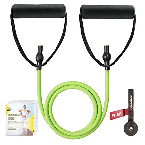 Product Cover RitFit Single Resistance Exercise Band with Comfortable Handles - Ideal for Physical Therapy, Strength Training, Muscle Toning - Door Anchor and Starter Guide Included (Grass Green(8-12lbs))