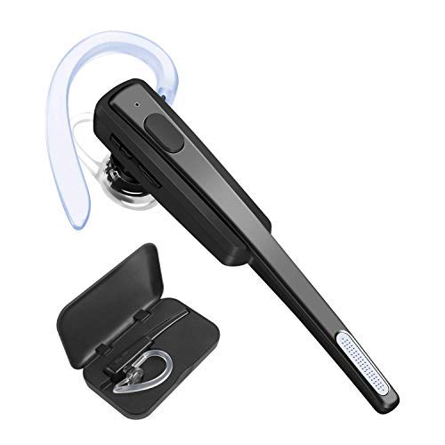 Product Cover Bluetooth Headset, COMEXION Wireless Business Earpiece V4.1 Lightweight Noisy Suppression Bluetooth Earphone with Microphone for Phone/Laptop/Car (Black+Case)