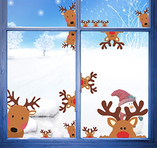 Product Cover Easma Reindeer Window Decals 26pcs Christmas Rudolph Decals Christmas Wall Decals Reindeer Decal Car Decals Christmas Home Decor