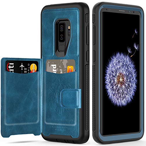 Product Cover Galaxy S9 Plus Wallet Case, Samsung S9 Plus Wallet Case with Card Holder Slots Shockproof Protective Case for Samsung Galaxy S9+ 6.2 inch (2018) [Blue+Black]