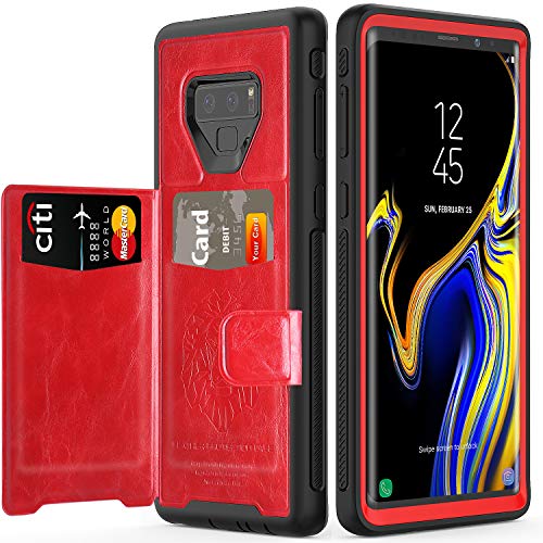 Product Cover Samsung Galaxy Note 9 Case with Card Holders,SXTech (Leather case Series) Slim Yet Protective with Kickstand.Built-in Magnetic Backing and Shorkproof Cover Fit for Note 9 (2018) Wallet Case-Red ...