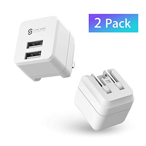 Product Cover USB Wall Charger Block [2-Pack], Syncwire Dual Port 12W USB Charging Cube with Foldable Plug for Apple iPhone XS/Max/XR/X/8/7/6S/6 Plus, Ipad, Samsung S10/S9/S8, HTC, Moto, LG & More