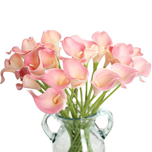 Product Cover Artificial Flowers, Fake Flowers Artificial Calla Lily Bridal Wedding Bouquet for Home Garden Party Wedding Decoration 12Pcs (Pink)