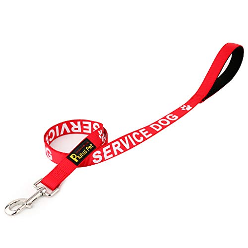 Product Cover PLUTUS PET Service Dog Leash with Soft Neoprene Padded Handle,Printed in Large Letters on Both Sides,4ft Long，Red，3/4