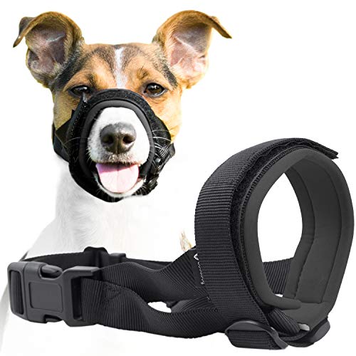 Product Cover Gentle Muzzle Guard for Dogs - Prevents Biting and Unwanted Chewing Safely Secure Comfort Fit - Soft Neoprene Padding - No More Chafing - Training Guide Helps Build Bonds with Pet (L, Grey)