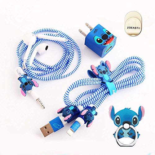 Product Cover ZOEAST(TM) DIY Protectors ET Blue Baby Apple Data Cable USB Charger Data Line Earphone Wire Saver Protector for iPhone 5 5S SE 6 6S 7 8 Plus X IPad iPod iWatch (Basic Styles, Stitch)